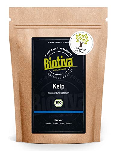 Biotiva Polvo de algas kelp orgánicas - 200 g - yodo natural - laminariales - llenado en Alemania (DE-ÖKO-005) - 100% vegano - sin agentes de relleno ni sustancias disociadoras.
