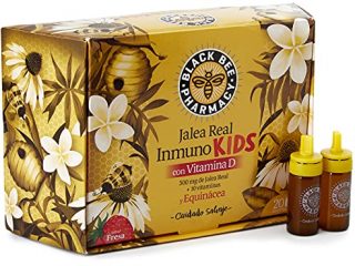 Black Bee Jalea Real Inmuno Kids, Complemento Alimenticio con Equinácea y 10 Vitaminas, Sabor a Fresa - 20 Ampollas