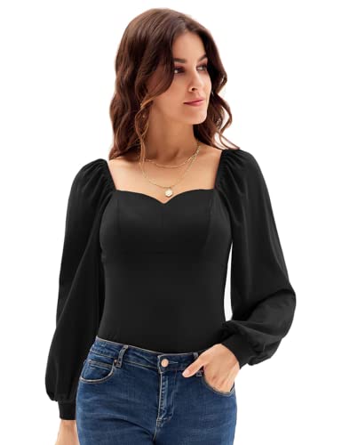 Blusas y Camisas de Manga Larga para Mujer Sexy Color Sólido Elasticidad Negro L