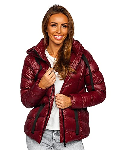 BOLF Mujer Chaqueta acolchada de Invierno con Capucha Cierre de Cremallera Cazadora Plumas Jacket Ropa de abrigo Zip Deporte Ocio Estilo Estilo Casual 23066 Burdeos L [D4D]