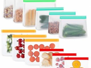 Bolsas Silicona Reutilizables,12PCS Bolsas Congelar de Almuerzo, sin BPA, Bolsas de Alimentos Ecológicas e Impermeables
