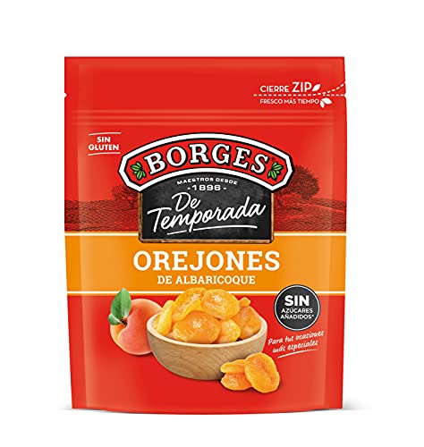Borges - Orejones de Albaricoque Sin Hueso De Temporada - Alto contenido en vitaminas A y C, Antioxidantes, Potasio, Magnesio, Hierro y Fibra - Sin Grasas Saturadas, Vegano - Paquete de 200 gramos.