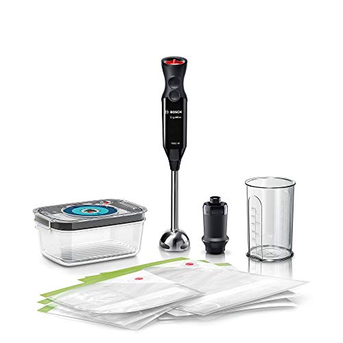 Bosch ErgoMixx MS6CB61V1 - Batidora de mano con envasador al vacío y accesorios, potencia de 1000 W, 12+1 velocidades, color negro