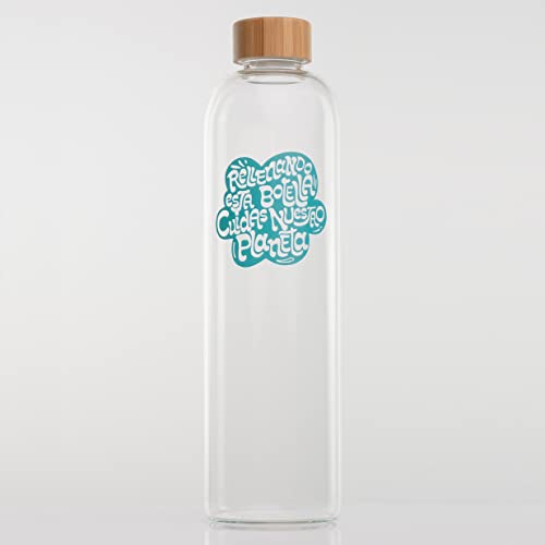 Botella Agua Cristal 1500ml Borosilicato Tapón de Bambú Botella Vidrio 1,5 litros Ecológica Reciclable Reutilizable Libre de Tóxicos sin BPA