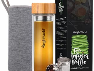 Botella Termo para Infusiones de Té con Filtro de Agua | 500ml de Té | Doble Capa de Vidrio con Tapa de Bambú | Diseño Hermético Portátil Sin BPA | Para su dieta Detox Adelgazante | WeightWorld