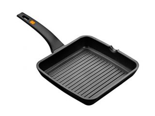 BRA A271428 Efficient - Grill Asador con Rayas, Aluminio Fundido con Antiadherente Platinum Plus, Apto para Todo Tipo de Cocinas Incluido Inducción, Libre de PFOA, Negro, 28 x 28 cm