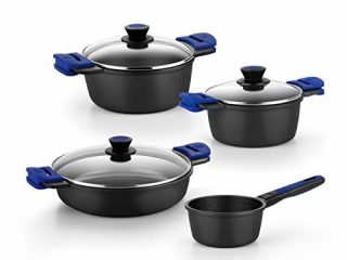BRA Advanced - Batería de 4 piezas de aluminio fundido con antiadherente, para todo tipo de cocinas incluso inducción, negro [Amazon Exclusive]