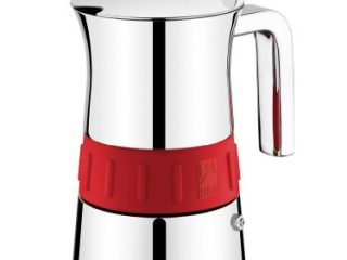 BRA Cafetera Italiana 170568 10T,Elegance, Acero Inoxidable, Gris y Rojo, 10 tazas