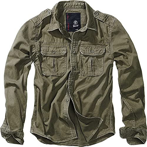 Brandit Vintage Shirt Longsleeve Camisa, Olive, M para Hombre