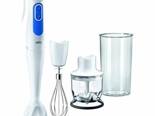 Braun Minipimer 3 MQ3025 - Batidora de Mano de 700W, 2 Velocidades, Antisalpicaduras, 3 Accesorios (Varillas, Minipicadora de 350 ml, Vaso Medidor de 600 ml), Color Blanco y Azul