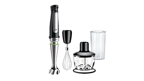 Braun Minipimer 7 MQ7035X - Batidora de Mano de 1000W, Tecnología Active Blade, Powerbell Plus y SplashControl, 3 Accesorios (Picadora de 500ml, Varillas, Vaso Medidor de 600ml), Gris