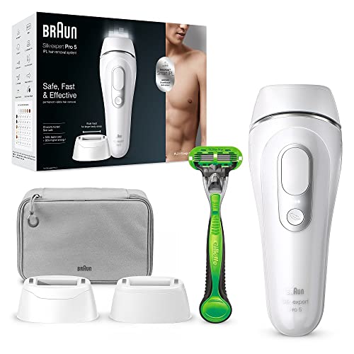 Braun Silk-expert Pro 5 Depiladora Corporal Hombre Luz Pulsada IPL, Cabezal de Precisión y Maquinilla de Afeita, Alternativa a la Depilación Láser en Casa, Regalos Originales para Hombre, PL 5115