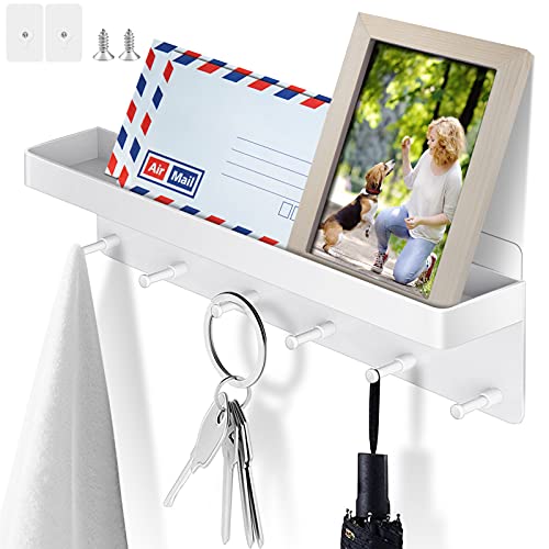 BURGEON Colgador Llaves, Cuelga porta llaves Montaje en Pared, Organizador de Llaves con Estante sin Clavos con 6 Ganchos, Soporte Para Llaves de Autoadhesivo,Para Pasillo, Oficina, Cocina, Blanco