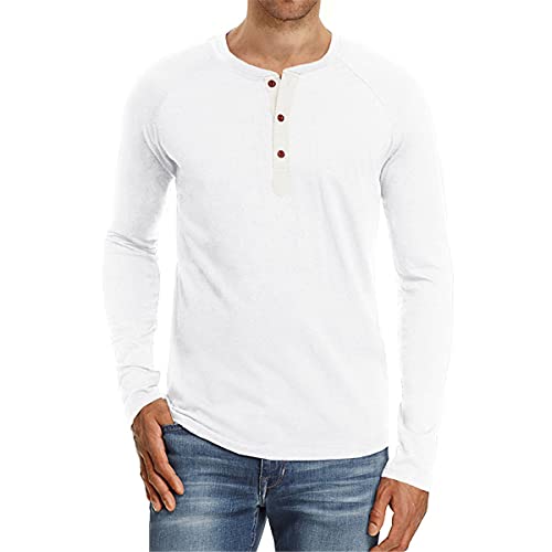 Cabeen Henley Camisetas de Manga Larga Cuello Panadero Casual con Botones Algodón para Hombre