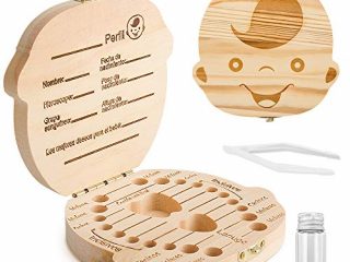 Caja para guardar dientes para niños y niñas, Regalo para niños en madera de souvenir, Acumulación de dientes (Niño)