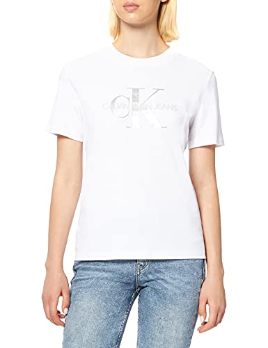 Calvin Klein Jeans Camiseta de Monograma Brillante, Bright White, M para Mujer