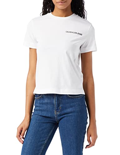 Calvin Klein Jeans Vertical Logo Tee, Camiseta para Mujer, Blanco (Bright White), XS