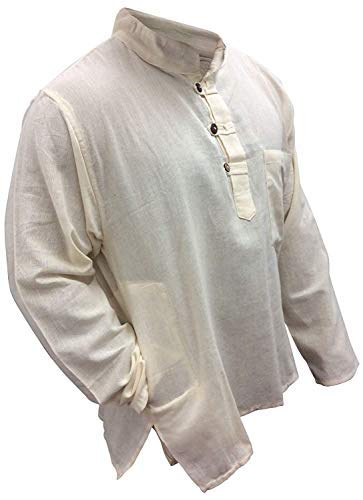 Camisa de Shopoholic Fashion con cuello mao, diseño hippie, tejido ligero Marfil C.White XX-Large
