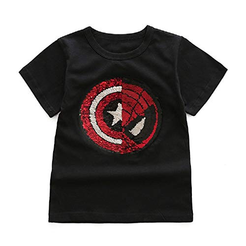 Camiseta de Manga Corta con Lentejuelas mágicas para niños y niñas (150#（9-11 años de Edad）, Negro)