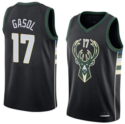Camiseta PAU Gasol Milwaukee Bucks Negra,Camiseta Deportiva, Chaleco Transpirable de Secado rápido,Statement edición