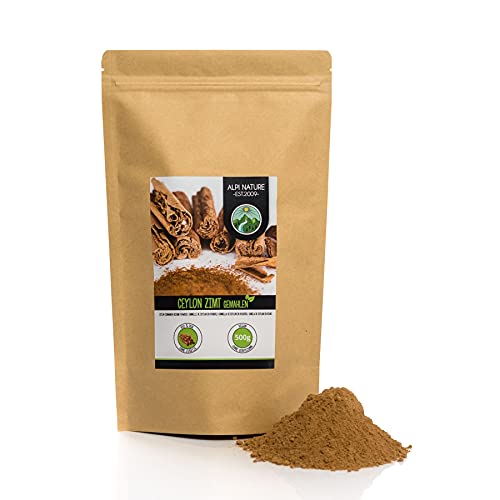 Canela de Ceilán en polvo (500g), especia 100% natural, suavemente secada y molida, vegana y sin aditivos