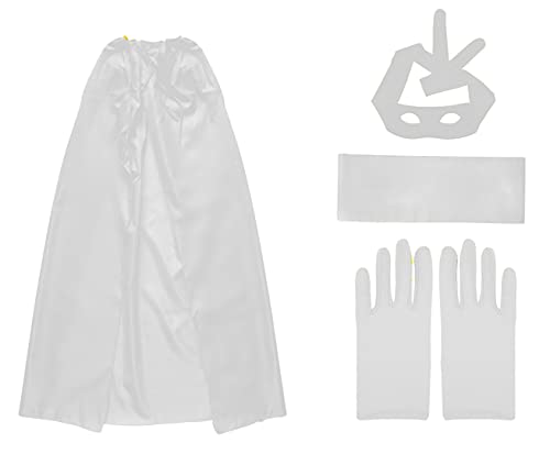 Capa de Superhéroe 120 cm para Adultos, Conjunto de 4 Piezas Capa Máscara Bufanda y Guantes, Cosplay para Cumpleaños Fiesta Navidad Halloween y Carnaval (Blanco)