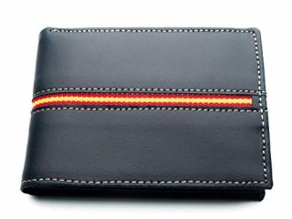 Cartera Hombre Piel Bandera Legado Vox II Azul con Monedero para Monedas, Billetera Capacidad Varios Billetes Fabricado en España, de Cuero. (Horizontal)
