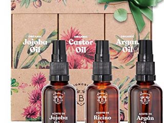 CESTA DE REGALO PARA MUJER | Aceite de Ricino, Aceite de Argán y Aceite de Jojoba Orgánico | Productos naturales en una linda caja | Regalos de cumpleaños originales a precio especial (3x50ml)