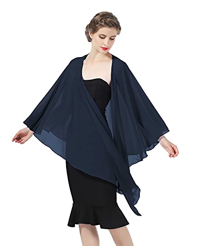 Chal Estola de Gasa Mujer Bolero para Primavera y Verano Mantón Ligero,Azul Medianoche