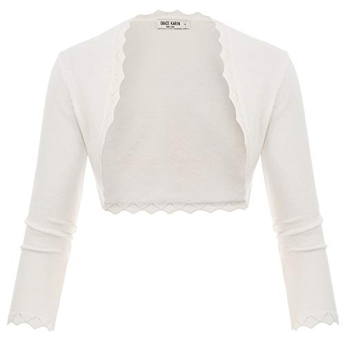 Chaqueta Corta de Mujer 3/4 Manga Corta y Chaqueta Informal para El Verano de Primavera Blanco S CL10960-2
