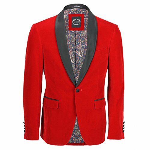 Chaqueta de terciopelo para hombre con esmoquin negro con solapa y solapa para hombre [pecho UK 54 EU 64, rojo]