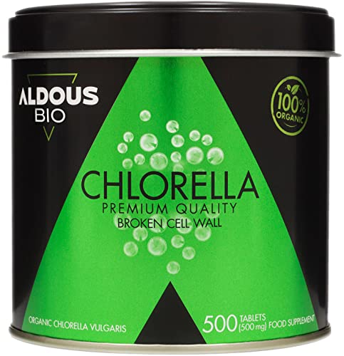 Chlorella Ecológica Premium para 9 Meses - 500 Comprimidos de 500mg - Pared Celular Rota - Vegano - Libre de Plástico - Certificación Ecológica