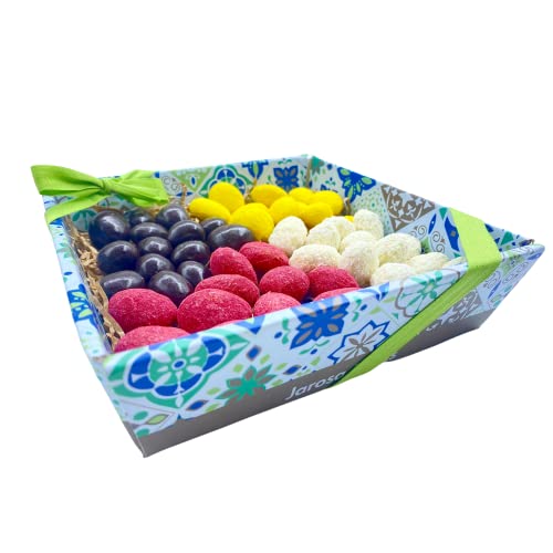 Chocolates Originales para Regalar 300g - Fresa, Coco, Almendra, Limón y Frambuesa Chocolateados- Cesta Chocolates Regalo Gourmet - Bombones para Regalar