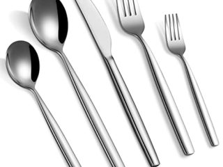 Cibeat Cubertería de 30 piezas de acero inoxidable plateado con cuchillo, tenedor y cuchara, juego de utensilios para 6, pulido de espejo y apto para lavavajillas