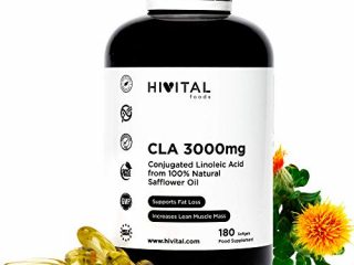 CLA Ácido Linoleico Conjugado 3000 mg por dosis | 180 perlas de Aceite Vegetal de Cártamo (Suministro para 2 meses) | Para Perder peso, Aumentar la musculatura, Quemar grasa y Adelgazar.