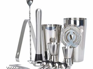 Coctelera Boston, juego de 13 piezas de acero inoxidable para hacer cócteles con muddler, Jigger, vertedores, corksrew, colador, pinzas para hielo, cuchara, abridor de botellas (800/600ML)