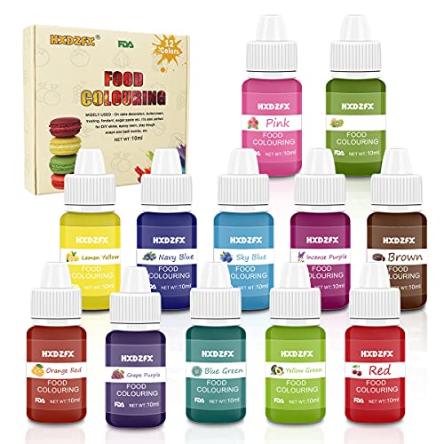 Colorante alimentario 12*10ml, Colorante Alimentario Alta Concentración Liquid Set para Colorear los Bebidas Pasteles Galletas Macaron Fondant