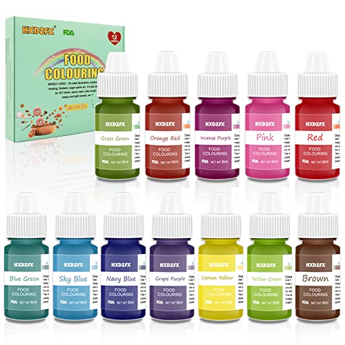 Colorante alimentario 12*6ml, Colorante Alimentario Alta Concentración Liquid Set para Colorear los Bebidas Pasteles Galletas Macaron Fondant