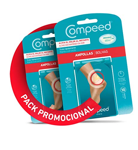COMPEED Ampollas Medianas, 10 Apósitos Hidrocoloides - Pack de 2 (total 20), Tratamiento de Pies, Cura rápidamente, Tamaño del apósito 4,2 x 6,8 centímetros