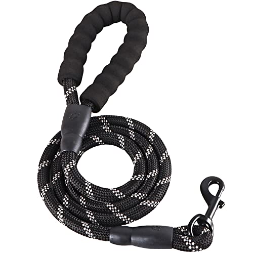 Correa para perros de 1,5 m robusta para perros con cómodo mango acolchado. Apto para perros de talla pequeña mediana y grande 01 (negro)