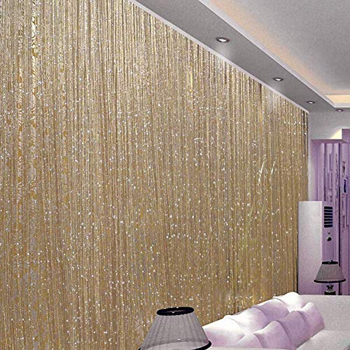 Cortinas hilo con flecos brillantes, puerta colgante para dormitorio, decoración del hogar, mosquitera, ventana lujo, Patio, boda, moda, divisor habitación(2 piezaschampán)