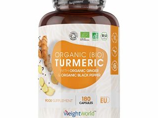 Cúrcuma Orgánica de 1440 mg con Jengibre y Pimienta Negra 180 Cápsulas Veganas - Cúrcuma en Cápsulas Natural Alta Resistencia y Absorción Fuente de Curcumina y Piperina, Ingredientes de Origen Natural