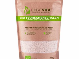 Cáscaras de psyllium orgánico MeaVita, 99% puro, (1 x 500g) cáscaras de psyllium indio, alta fibra y vegano