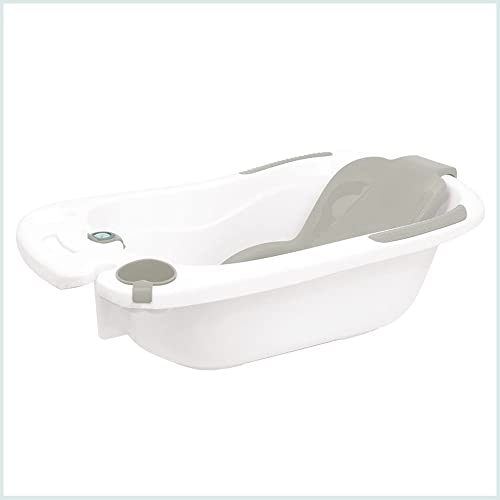 Cubeta Bañera de Olmitos - Con Apliques Antideslizantes - Incluye termómetro medidor de temperatura - Con válvula para vaciar el agua | Sin Patas (Gris)