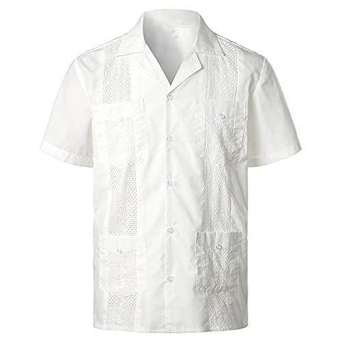 Cuello de Campamento Cubano Tradicional de los Hombres Guayabera de Manga Corta