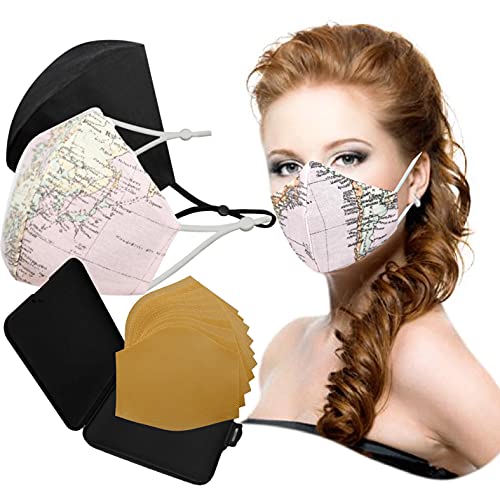 Cussi Mascarillas de Tela Colores Reutilizable Lavable, Pack de 2 Mascarillas Color Mapa Rosa y Negro 100% Algodón Higiénica Homologada Certificada BFE 99% Filtros Extra 1x Estuche para Mascarilla