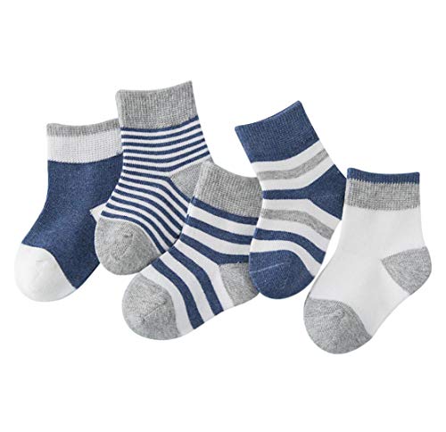 DEBAIJIA Niños Niñas Calcetines de Algodón Cómodo Deportivo Jogging Suave Elasticity Absorber el Sudor primavera verano otoño Color Azul oscuro 1-3 años (Pack de 5 Pares)