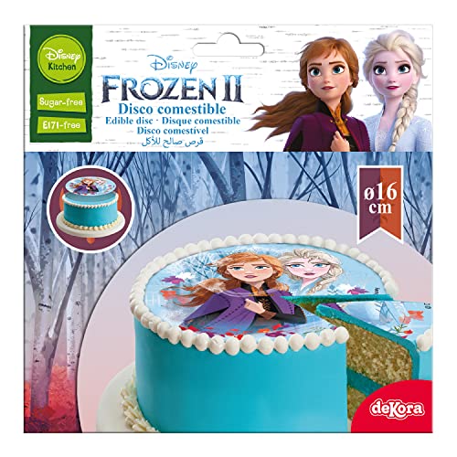 Dekora - Disco Comestible para Decoración de Tartas de Cumpleaños de Disney Frozen 2 - 16 cm