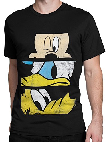 Disney Camiseta para Hombre Mickey Mouse Pato Donald Pluto Negro X-Large