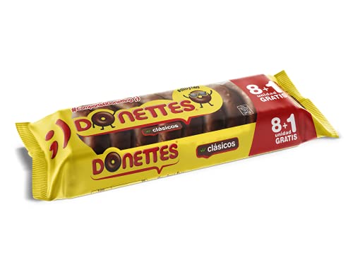 Donettes Clásicos Sabor Chocolate pack 8+1 unidad gratis. 171 g (19gr por mini rosquilla)